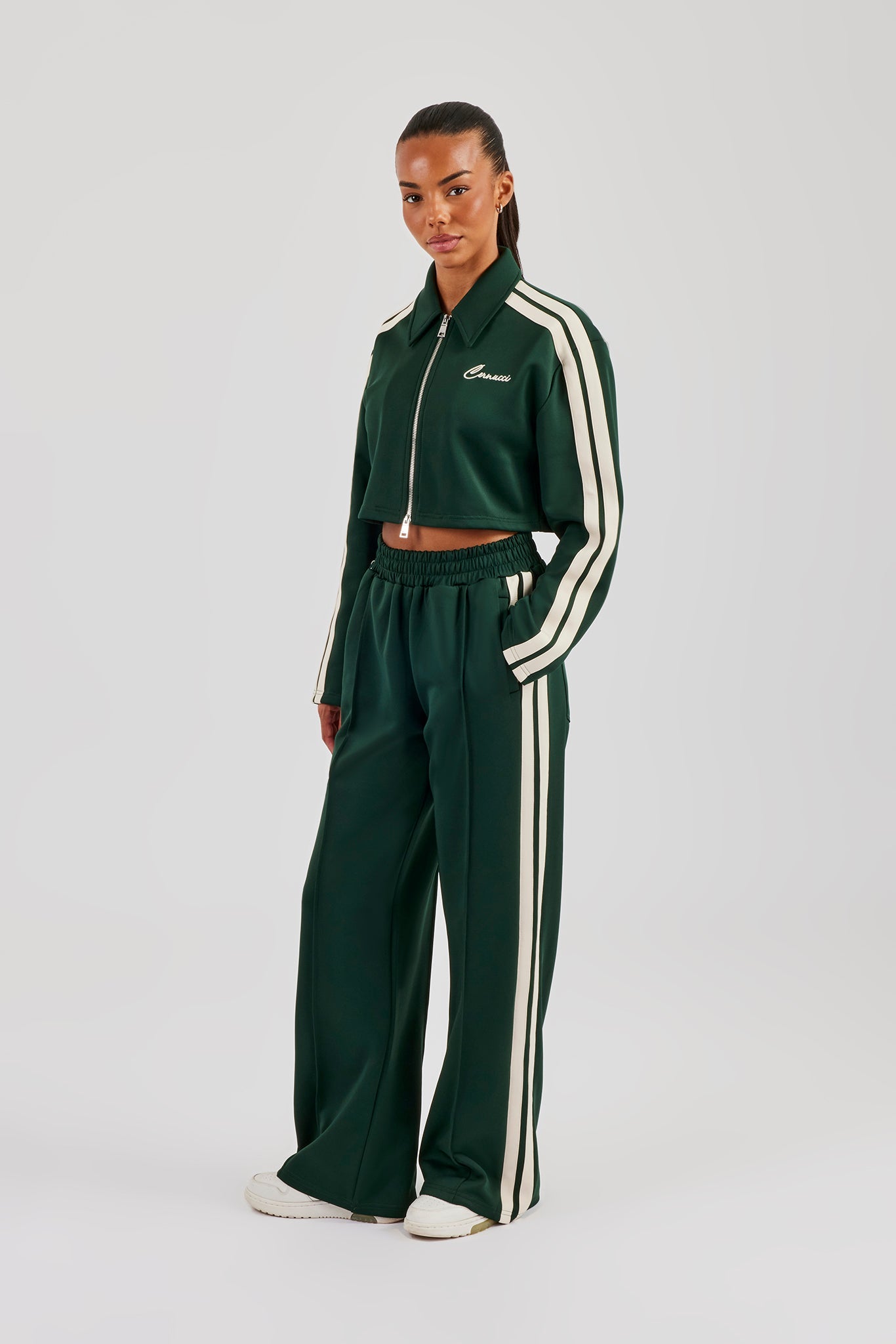 Taping Cropped Harrington Jacket & Track Pant - Bottle Green